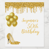 50e verjaardag Gold Glitter Shoes Balloons Wijn Etiket (Enkel label)