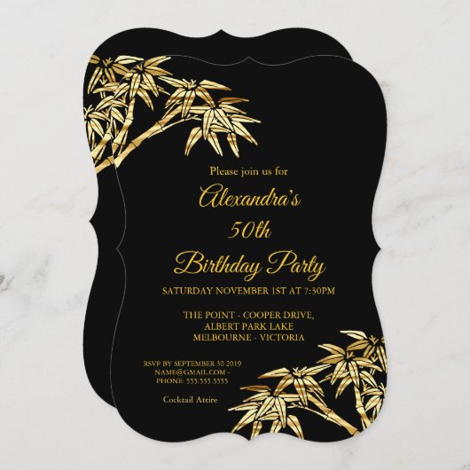 50e verjaardag Gold Golden Bamboo Black Kaart (Voorkant / Achterkant)