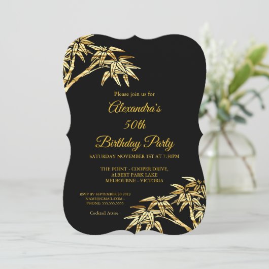 50e verjaardag Gold Golden Bamboo Black Kaart (Staand voorkant)