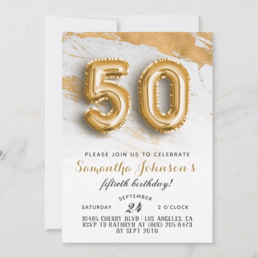 50e verjaardag Gold Marble Uitnodiging (Voorkant)