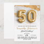50e verjaardag Gold Marble Uitnodiging (Voorkant / Achterkant)