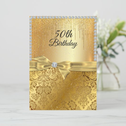 50e verjaardag Gold Metallic Diamond Glitter Kaart (Staand voorkant)