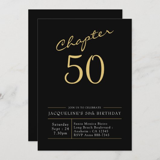 50e verjaardag Gold Modern Script Black Kaart (Voorkant / Achterkant)