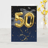 50e verjaardag Gold Mylar ballon en Confetti Card Kaart (Gele Bloem)