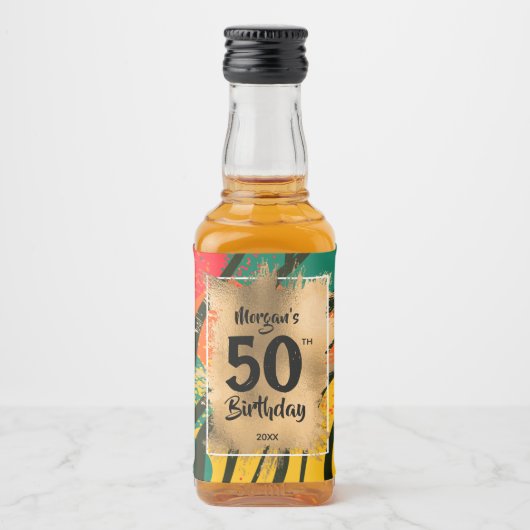 50e verjaardag Gold op Zebra Print Mini Likeurfles Etiket (Voorkant)