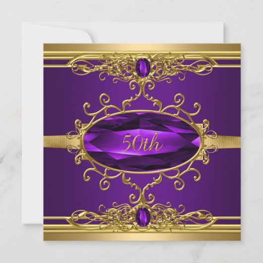 50e verjaardag Gold Paarse Diamond Kaart (Voorkant)