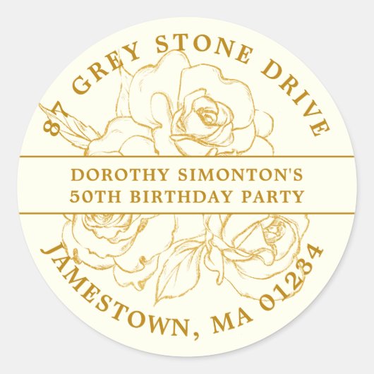50e verjaardag Gold Roos retour adreslabel Ronde Sticker (Voorkant)