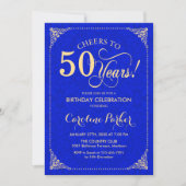 50e verjaardag - Gold Royal Blue Damask Kaart (Voorkant)