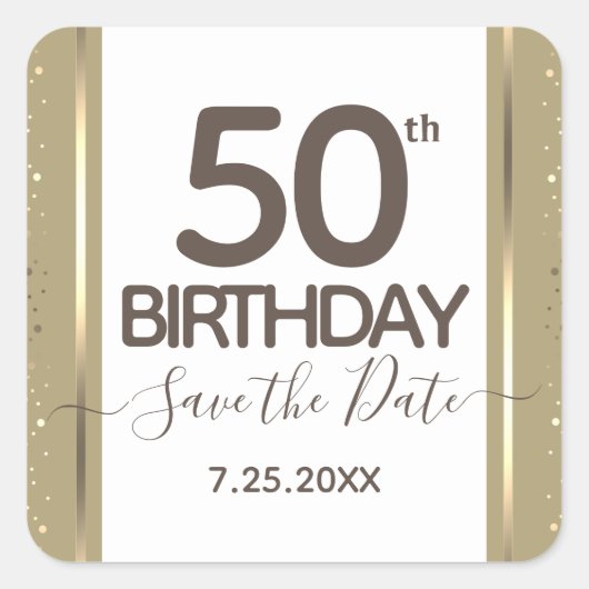 50e verjaardag Gold Save the Date Elegant Script Vierkante Sticker (Voorkant)