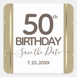 50e verjaardag Gold Save the Date Elegant Script Vierkante Sticker