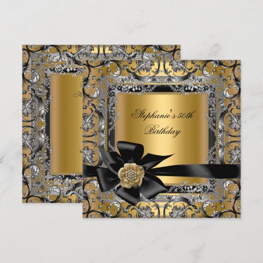 50e verjaardag Gold Silver Black Bow Kaart (Voorkant / Achterkant)