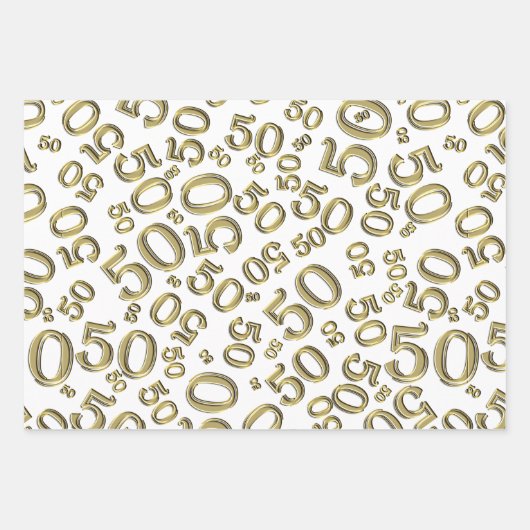 50e verjaardag Gold & White Random Number Pattern Inpakpapier Vel (Voorkant 3)
