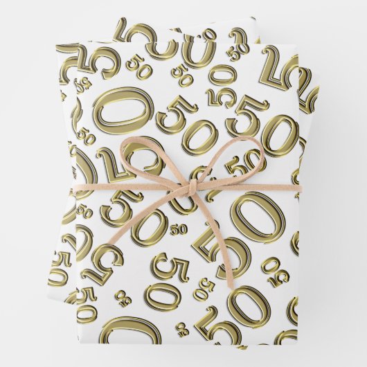 50e verjaardag Gold & White Random Number Pattern Inpakpapier Vel (In situ)