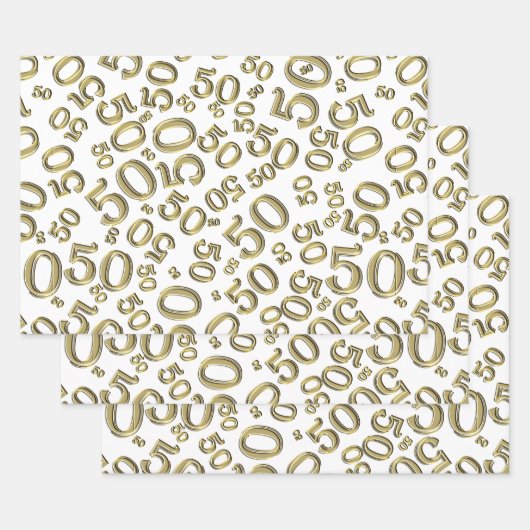 50e verjaardag Gold & White Random Number Pattern Inpakpapier Vel (Set)