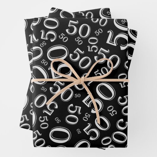 50e verjaardag Gold & White Random Number Pattern Inpakpapier Vel (In situ)
