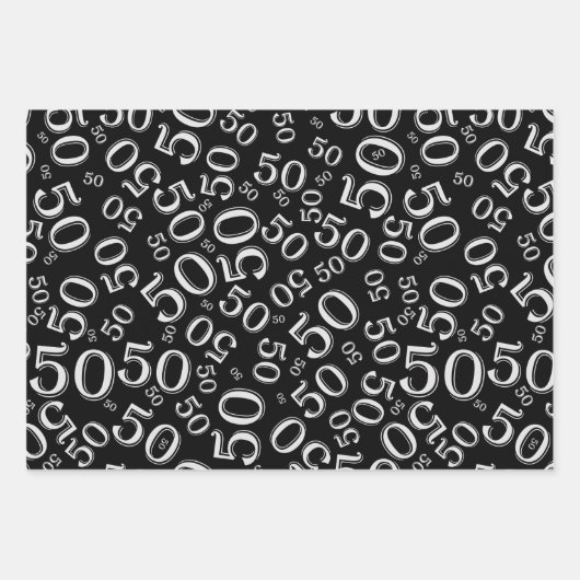 50e verjaardag Gold & White Random Number Pattern Inpakpapier Vel (Voorkant)