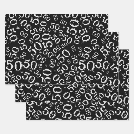 50e verjaardag Gold & White Random Number Pattern Inpakpapier Vel (Set)