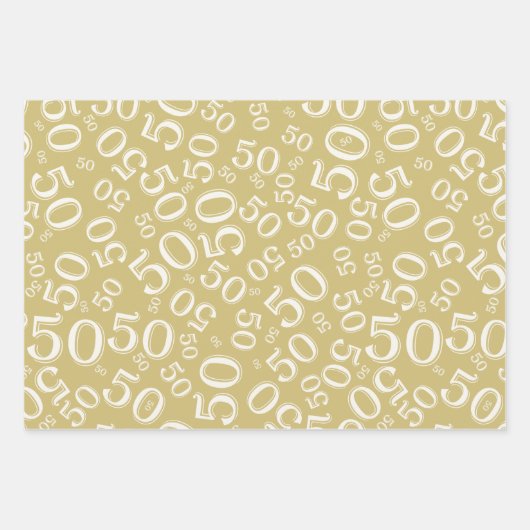 50e verjaardag Gold & White Random Number Pattern Inpakpapier Vel (Voorkant 2)