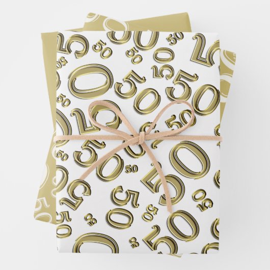 50e verjaardag Gold & White Random Number Pattern Inpakpapier Vel (In situ)
