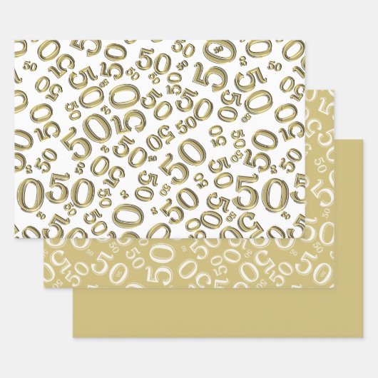 50e verjaardag Gold & White Random Number Pattern Inpakpapier Vel (Set)