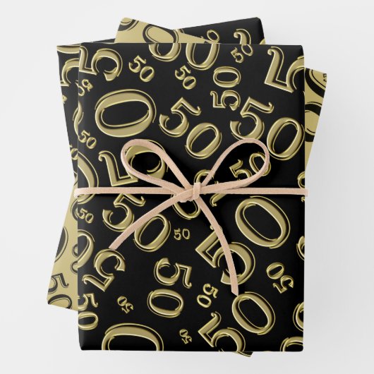 50e verjaardag Gold & White Random Number Pattern Inpakpapier Vel (In situ)