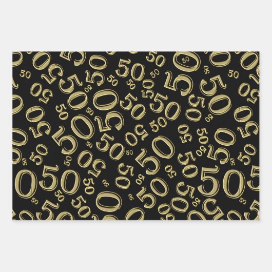 50e verjaardag Gold & White Random Number Pattern Inpakpapier Vel (Voorkant)
