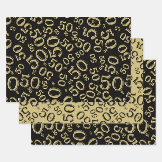 50e verjaardag Gold & White Random Number Pattern Inpakpapier Vel (Set)