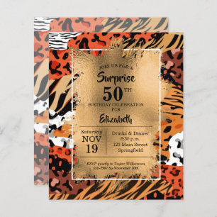 50e verjaardag Gold Wild Animal Print Invitations