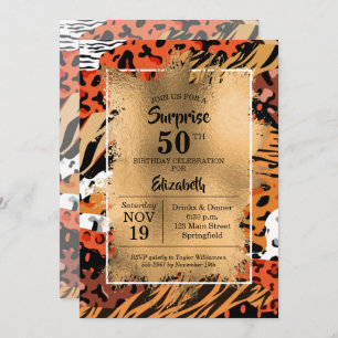 50e verjaardag Gold Wild Animal Print Invitations