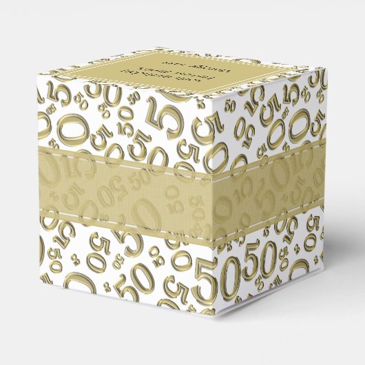 50e verjaardag Gold/wit nummerpatroon Bedankdoosjes (Achterkant)