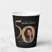 50e verjaardag Gold zwarte kalligrafie Aangepaste  Papieren Bekers (Achterkant)