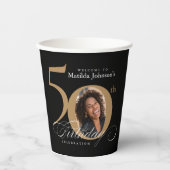 50e verjaardag Gold zwarte kalligrafie Aangepaste  Papieren Bekers (Voorkant)