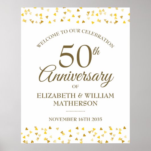 50e verjaardag Golden Hearts welkomstbord Poster (Voorkant)