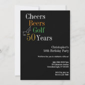 50e verjaardag Golf Proost Beers Zwart Goud Party Kaart (Achterkant)