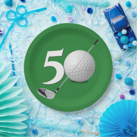 50e verjaardag golfbal en club papieren bordje (Feest)