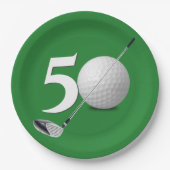 50e verjaardag golfbal en club papieren bordje (Voorkant)