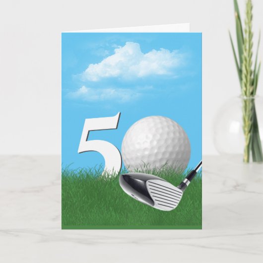 50e verjaardag golfbal in gras kaart (Voorkant)