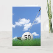 50e verjaardag golfbal in gras kaart (Voorkant)
