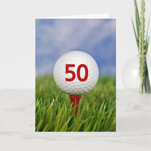 50e verjaardag Golfbal op rood T-shirt Kaart (Voorkant)