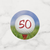50e verjaardag golfbal op t-shirt confetti (Kleine voorkant)
