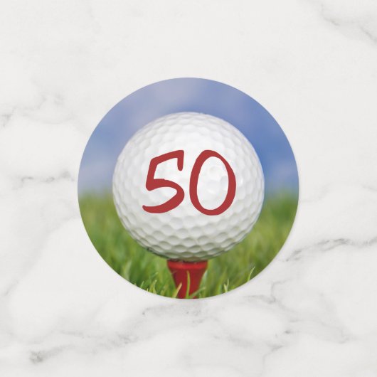 50e verjaardag golfbal op t-shirt confetti (Kleine voorkant)
