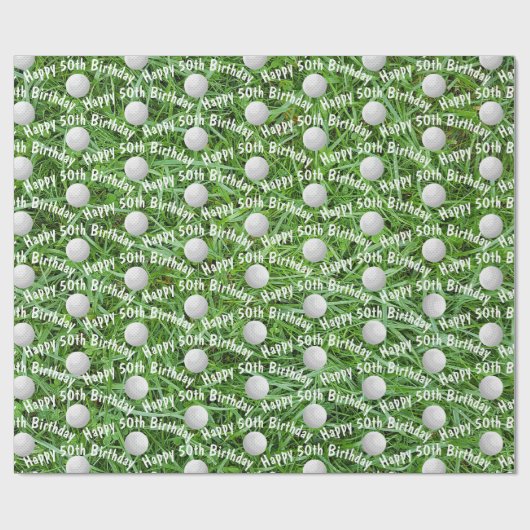 50e verjaardag golfballen op gras inpakpapier (Vlak)