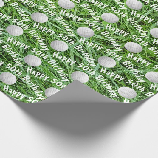 50e verjaardag golfballen op gras inpakpapier (Hoek)