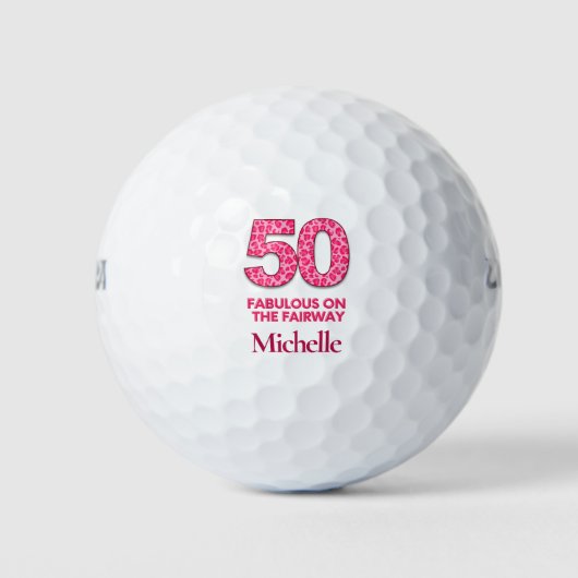 50e verjaardag Golfer 50 en fantastische roze luip Golfballen (Voorkant)