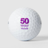 50e verjaardag Golfer 50 en prachtige Paarse bloem Golfballen (Voorkant)