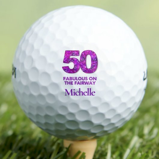 50e verjaardag Golfer 50 en prachtige Paarse bloem Golfballen