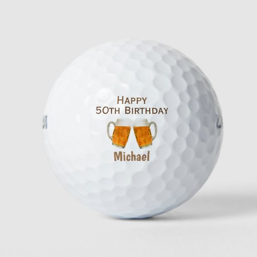 50e verjaardag Golfer Bier Proost Golfballen (Voorkant)