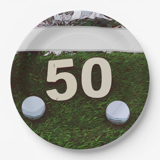 50e verjaardag Golfer met golfbal op groen Papieren Bordje (Voorkant)