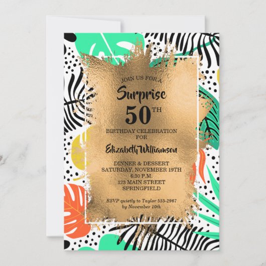 50e verjaardag goud en moderne tropische wonden kaart (Voorkant)