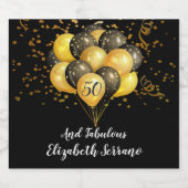 50e verjaardag goud en zwart Confetti en ballonnen Sparkling Wijnetiket (Enkel label)